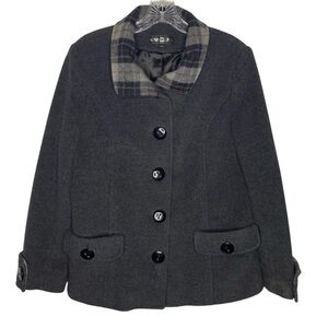 Marcona Wool Blend Coat Women’s M Charcoal Gray Y2K Classic Winter Plaid Collar